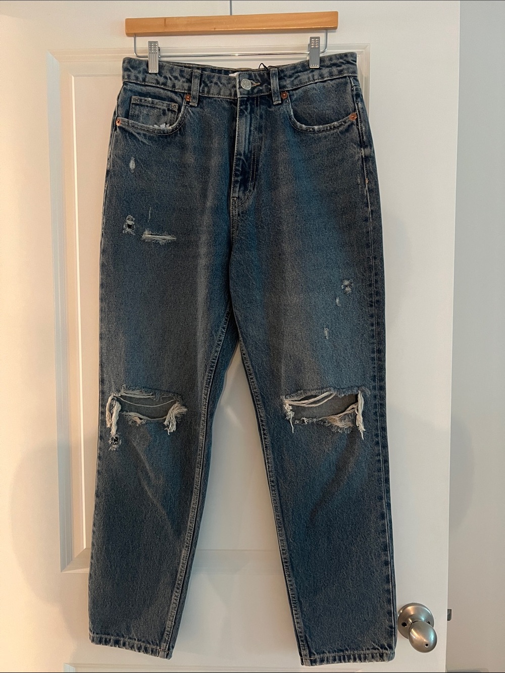 Zara Dark Blue High-Rise Distressed Jeans